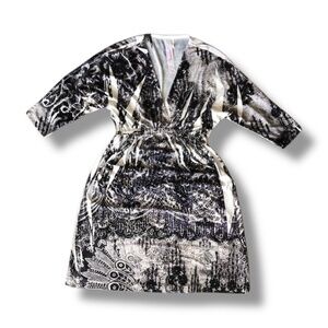 Christinalove Black, White And Gray Patterned Midi Dress Size M